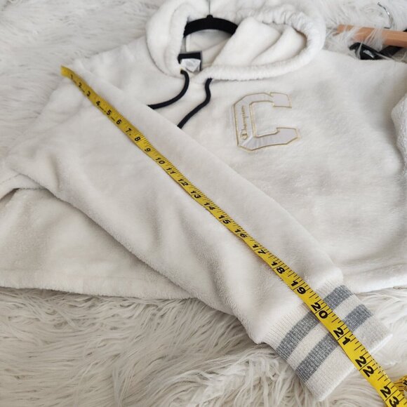 Champion Super Fleece Faux Fur Cropped Pullover Hoodie Small Gold‎ Fuzzy - Picture 12 of 13